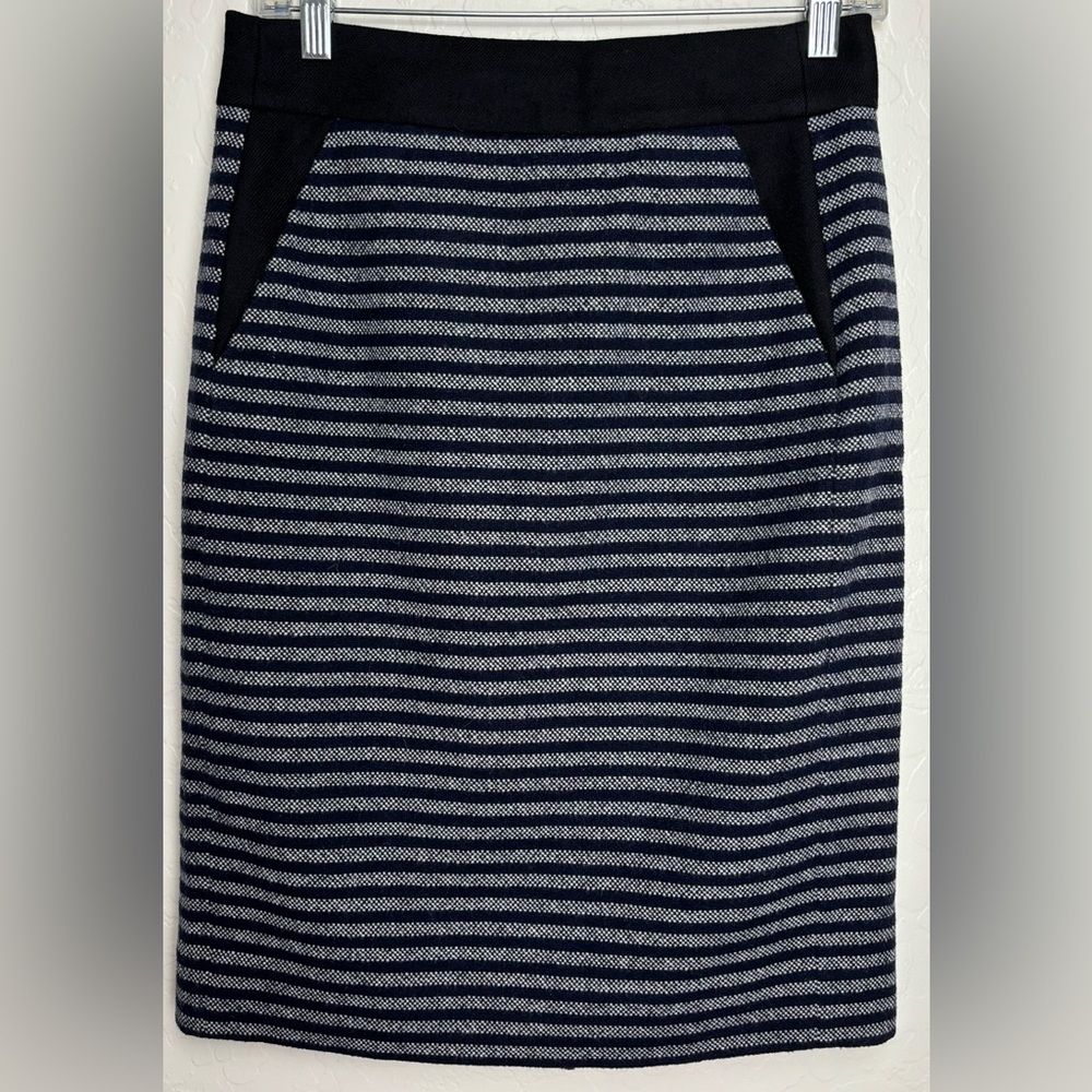 J.Crew Womens Navy White Striped Wool Blend Pencil Skirt‎ Size 2 0717
